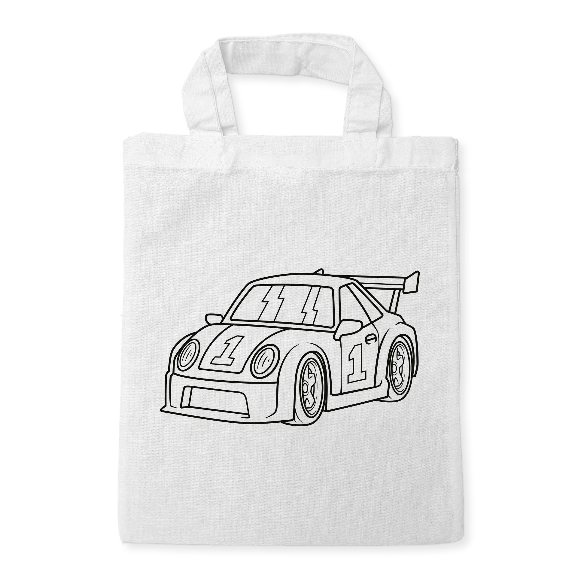 Rennauto Kindertaschen (5 Stück) zum Ausmalen, 22 x 26 cm, 100% Baumwolle