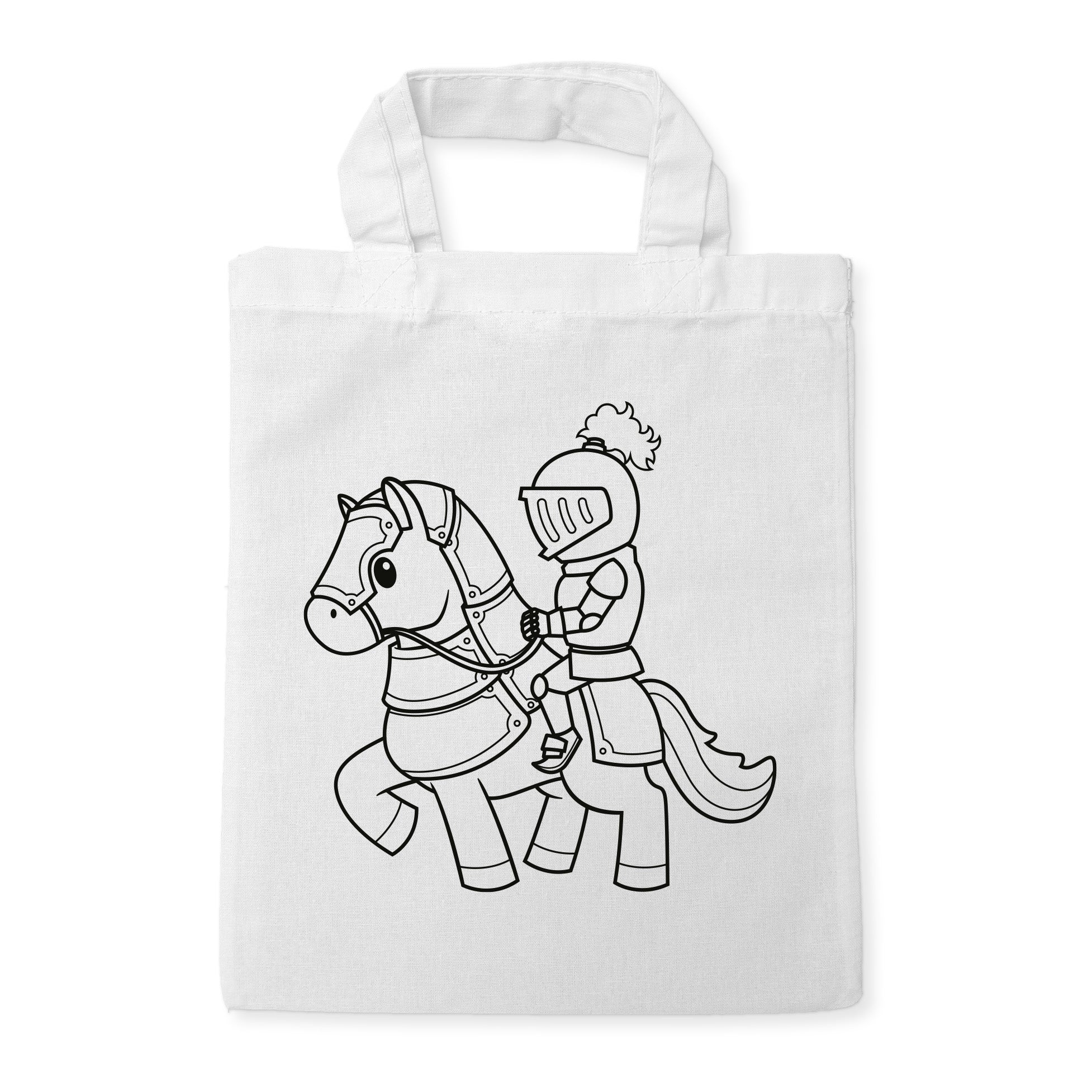 Ritter auf Pferd Kindertaschen zum Ausmalen, 22 x 26 cm, 100% Baumwolle