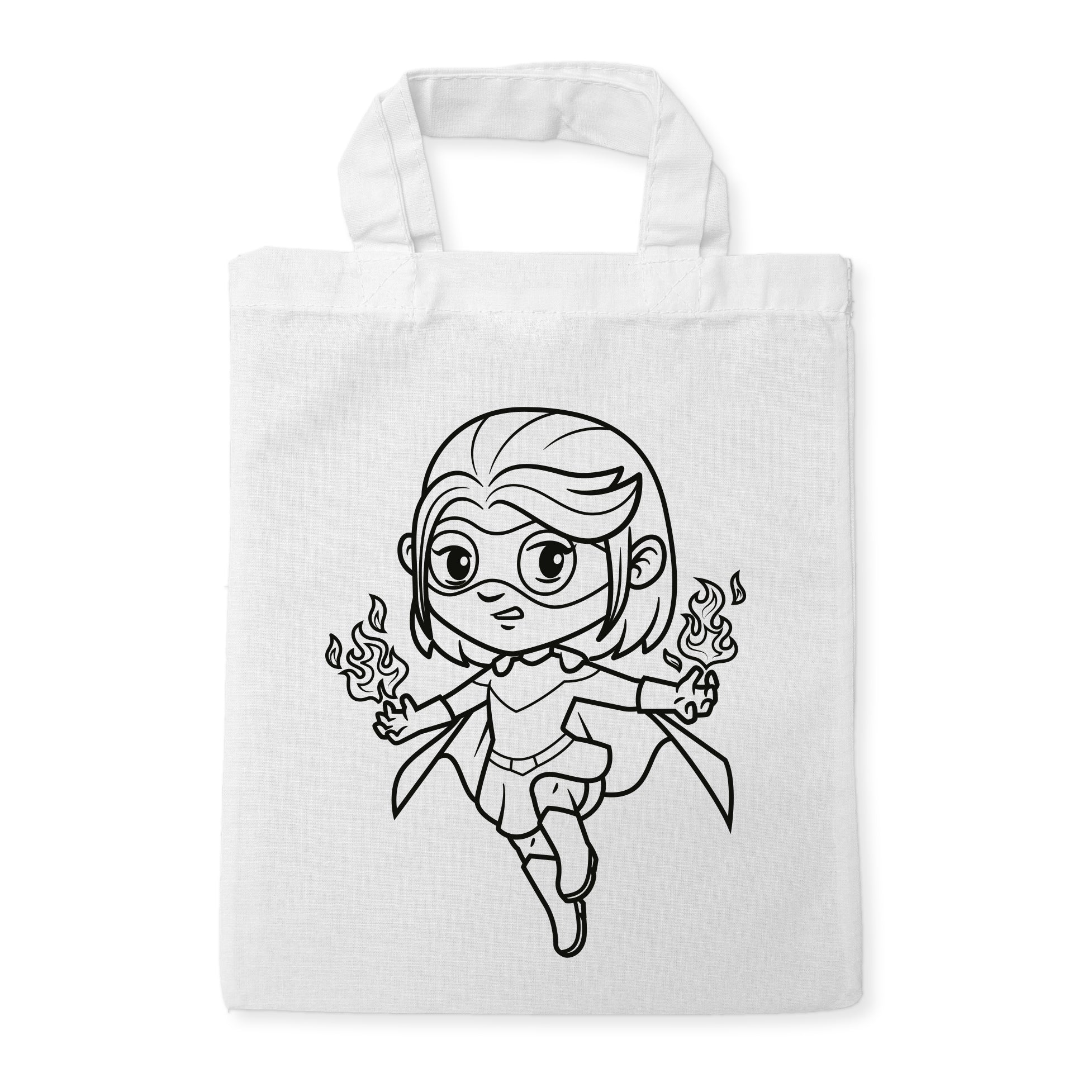 Superheldin Feuer Mädchen Kindertaschen zum Ausmalen, 22 x 26 cm, 100% Baumwolle