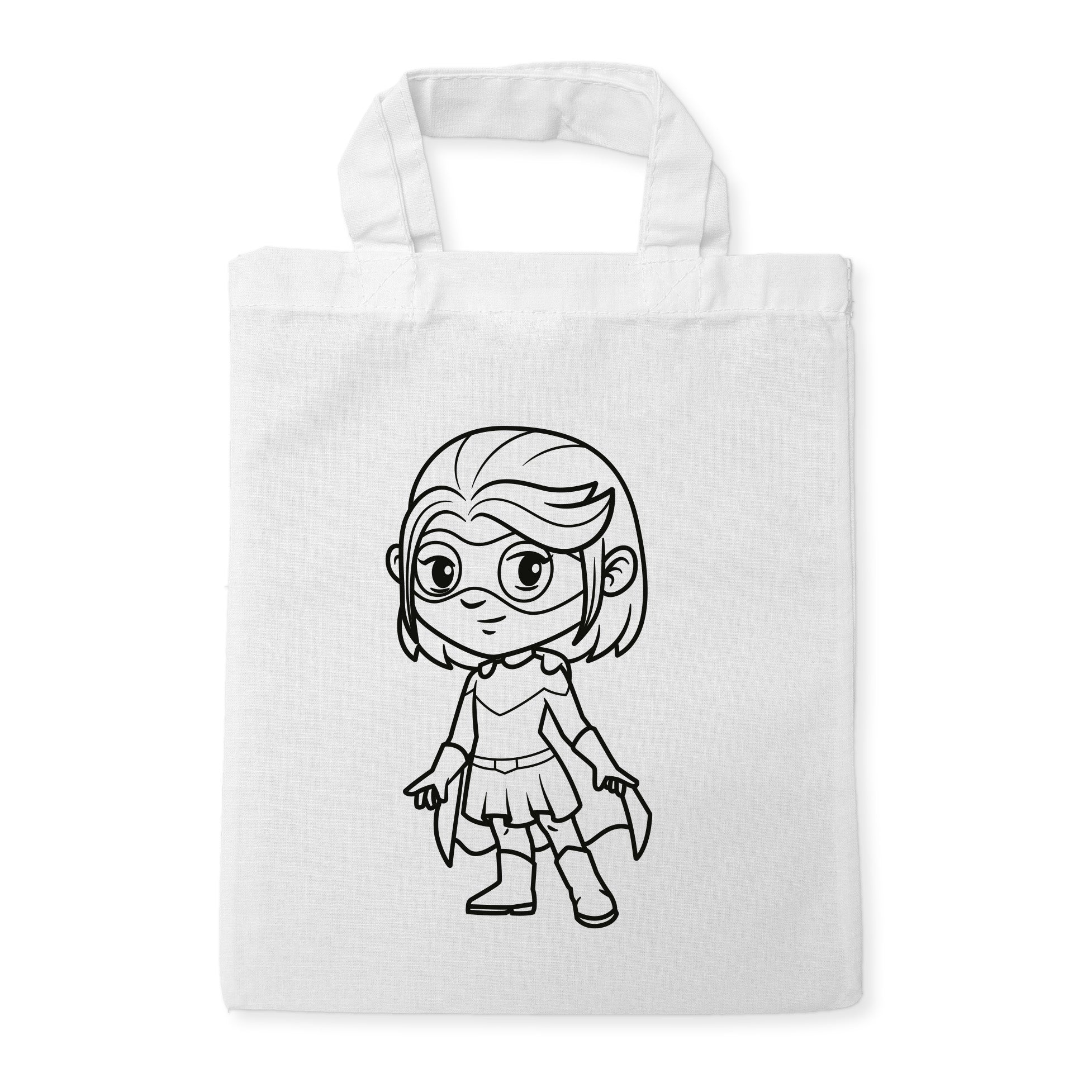Superheldin Mädchen Kindertaschen zum Ausmalen, 22 x 26 cm, 100% Baumwolle