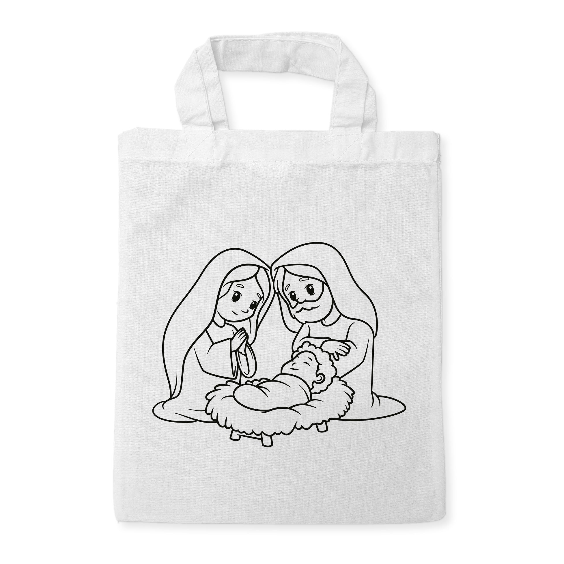 Maria Josef Krippe Kindertaschen zum Ausmalen, 22 x 26 cm, 100% Baumwolle