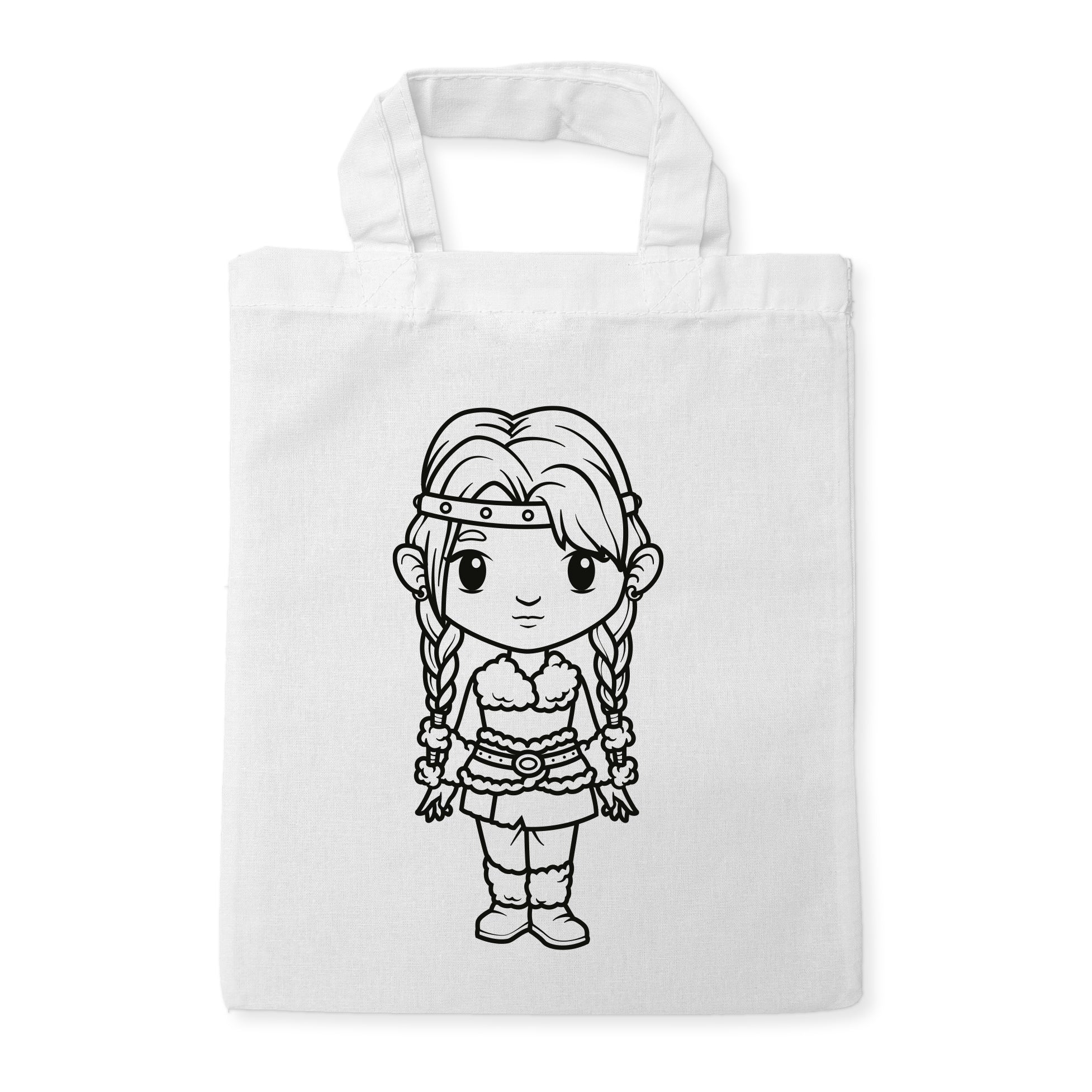 Wikinger Mädchen Kindertaschen zum Ausmalen, 22 x 26 cm, 100% Baumwolle