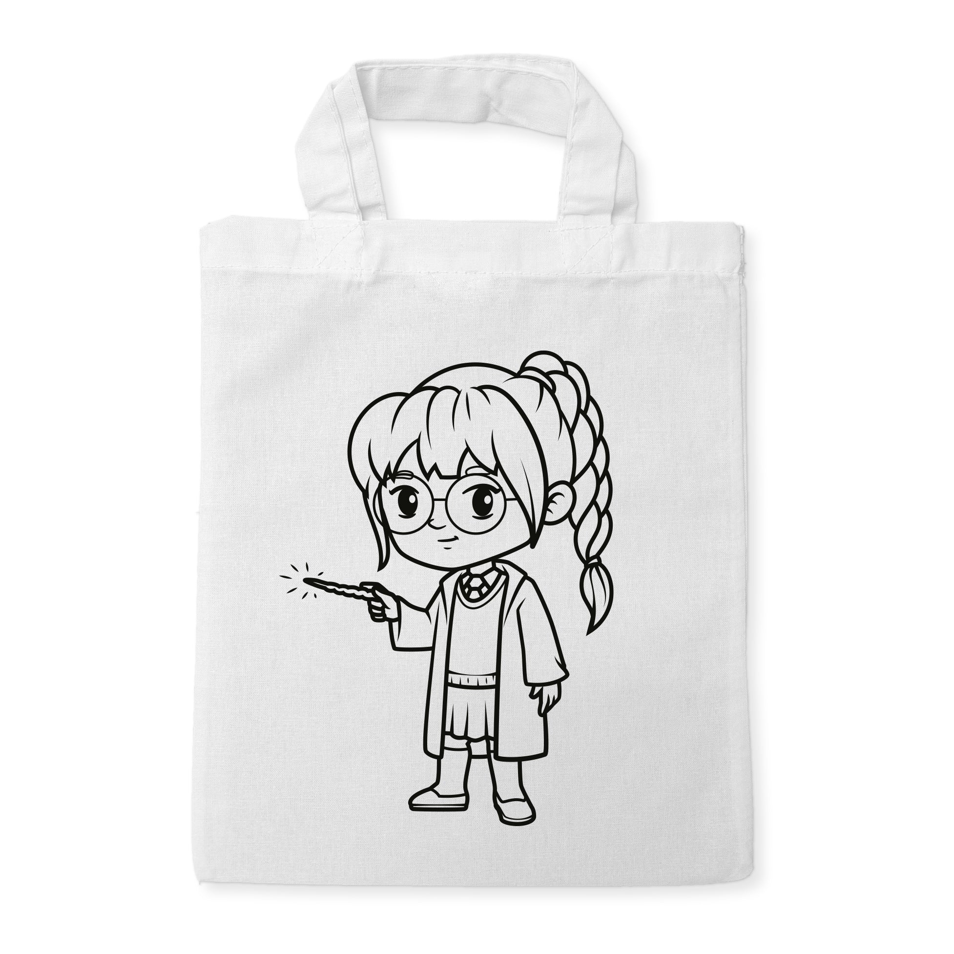 Zauberer Mädchen Kindertaschen zum Ausmalen, 22 x 26 cm, 100% Baumwolle