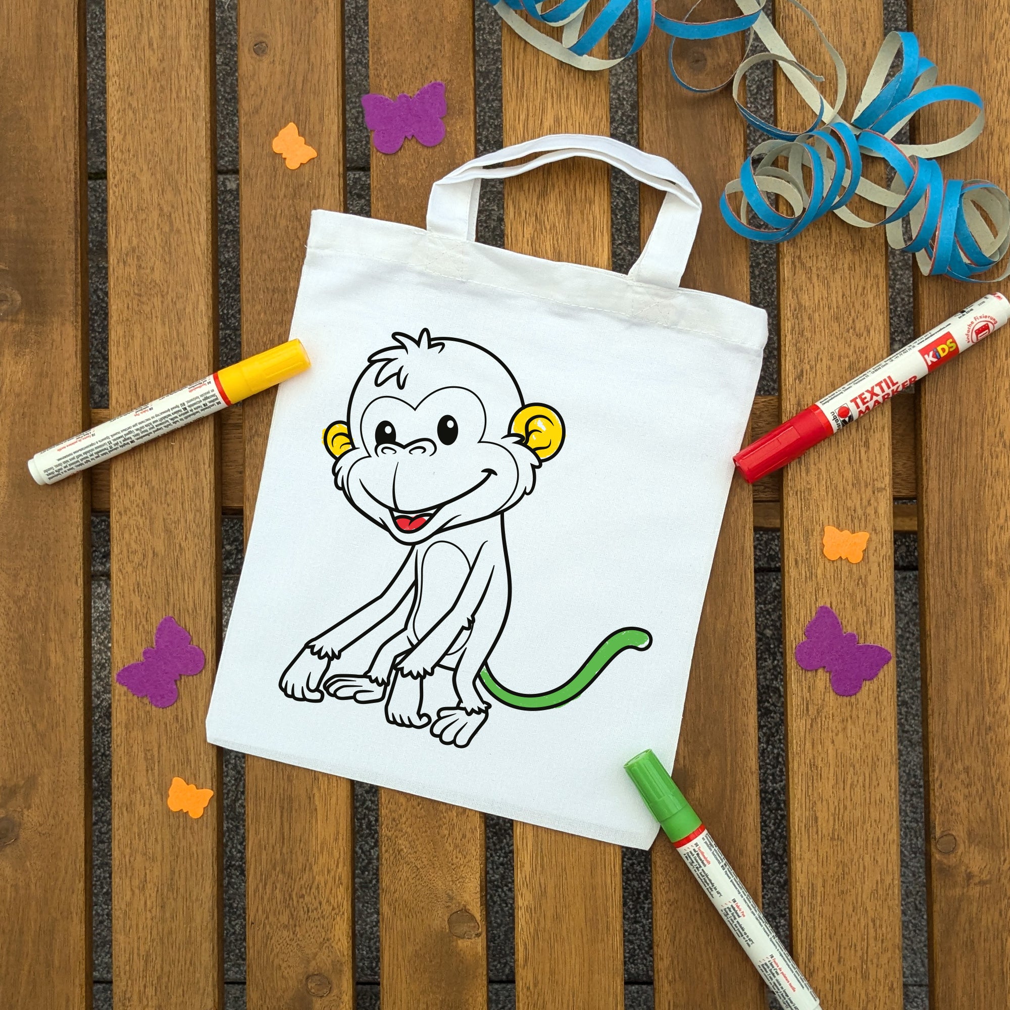 Affe Kindertaschen zum Ausmalen, 22 x 26 cm, 100% Baumwolle