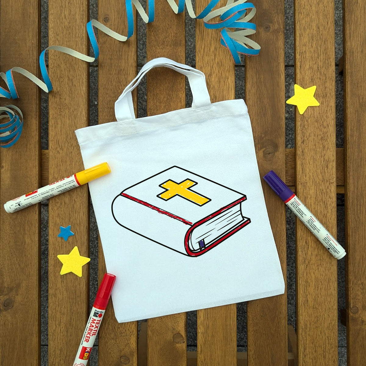Bibel Ausmaltasche für Kinder, bunt ausgemalt