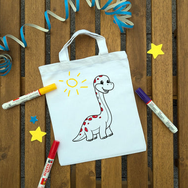 Brachiosaurus Dinosaurier Kindertaschen zum Ausmalen, 22 x 26 cm, 100% Baumwolle