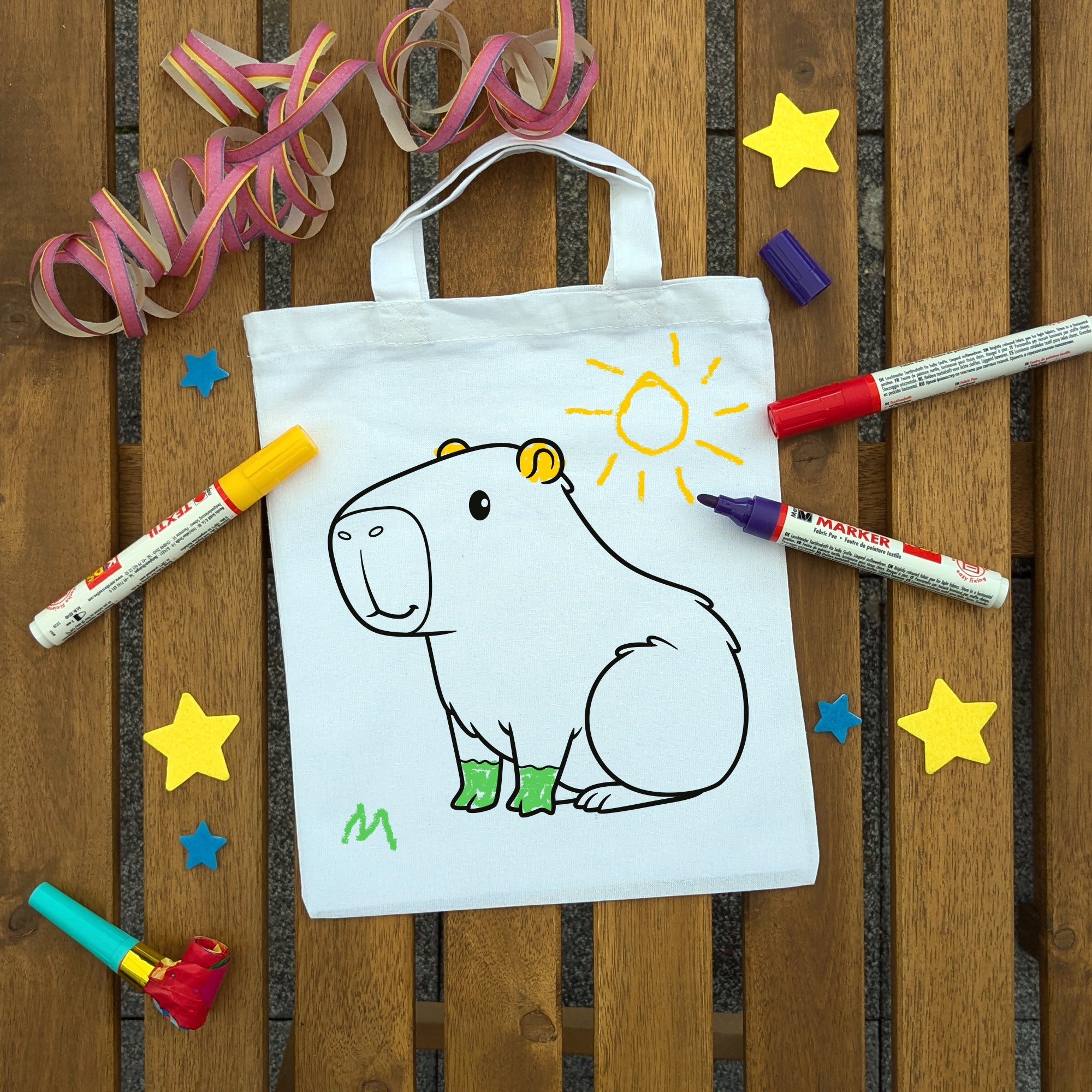 Capybara Kindertaschen zum Ausmalen, 22 x 26 cm, 100% Baumwolle
