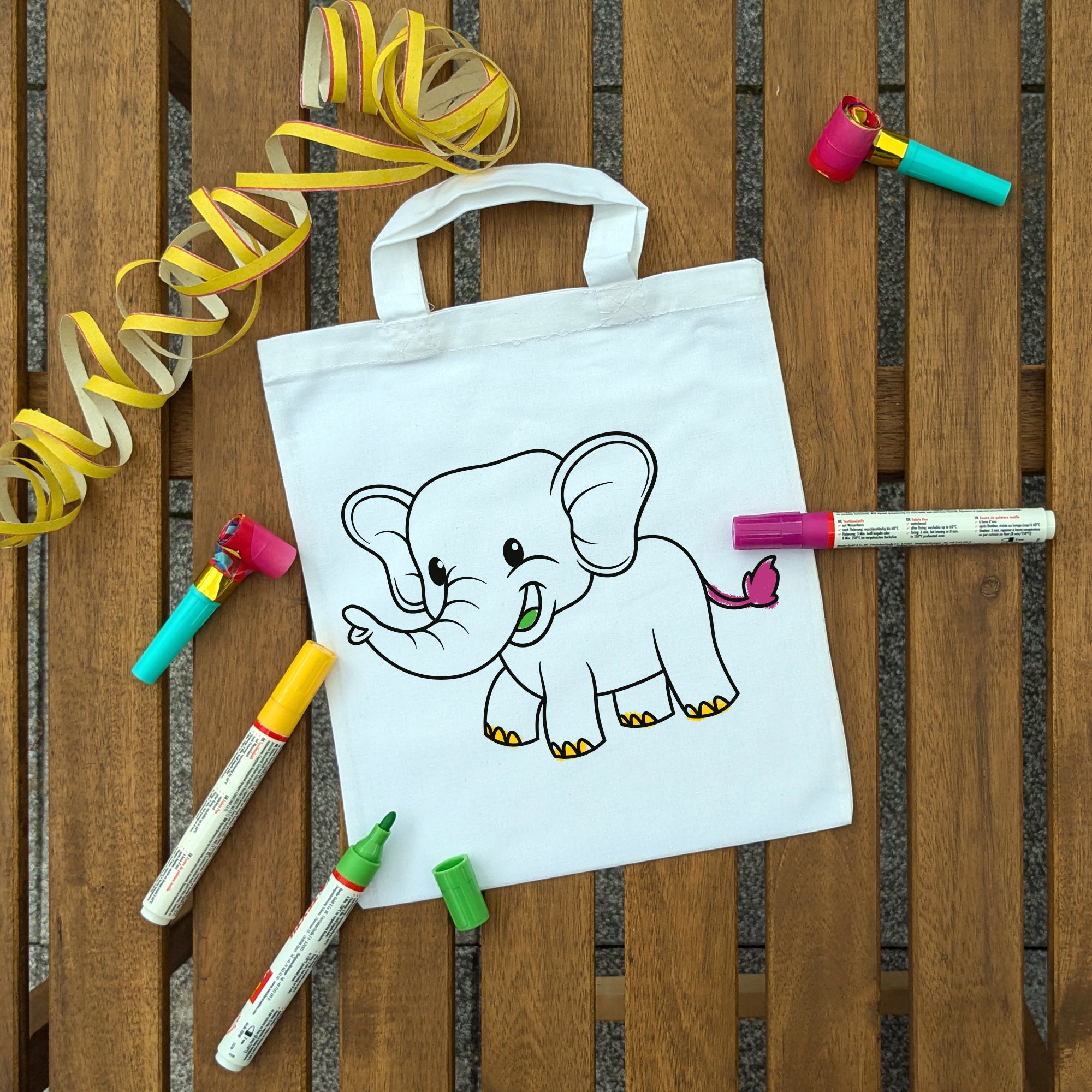 Elefant Kindertaschen zum Ausmalen, 22 x 26 cm, 100% Baumwolle