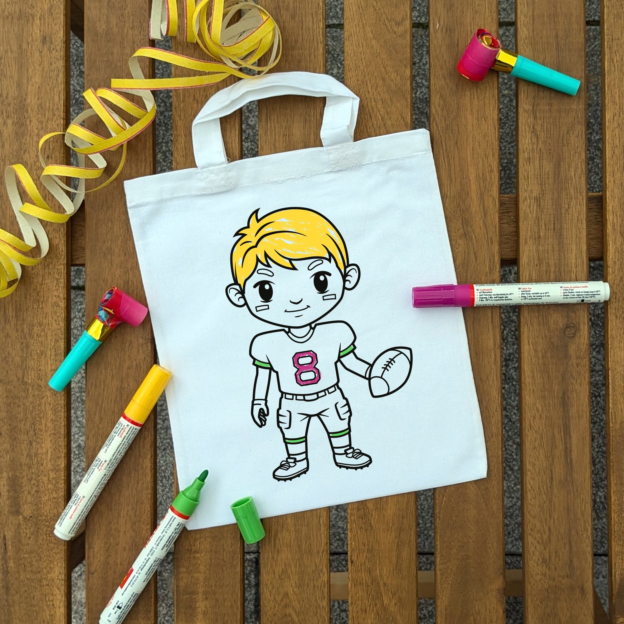 American Football Junge Kindertaschen zum Ausmalen, 22 x 26 cm, 100% Baumwolle