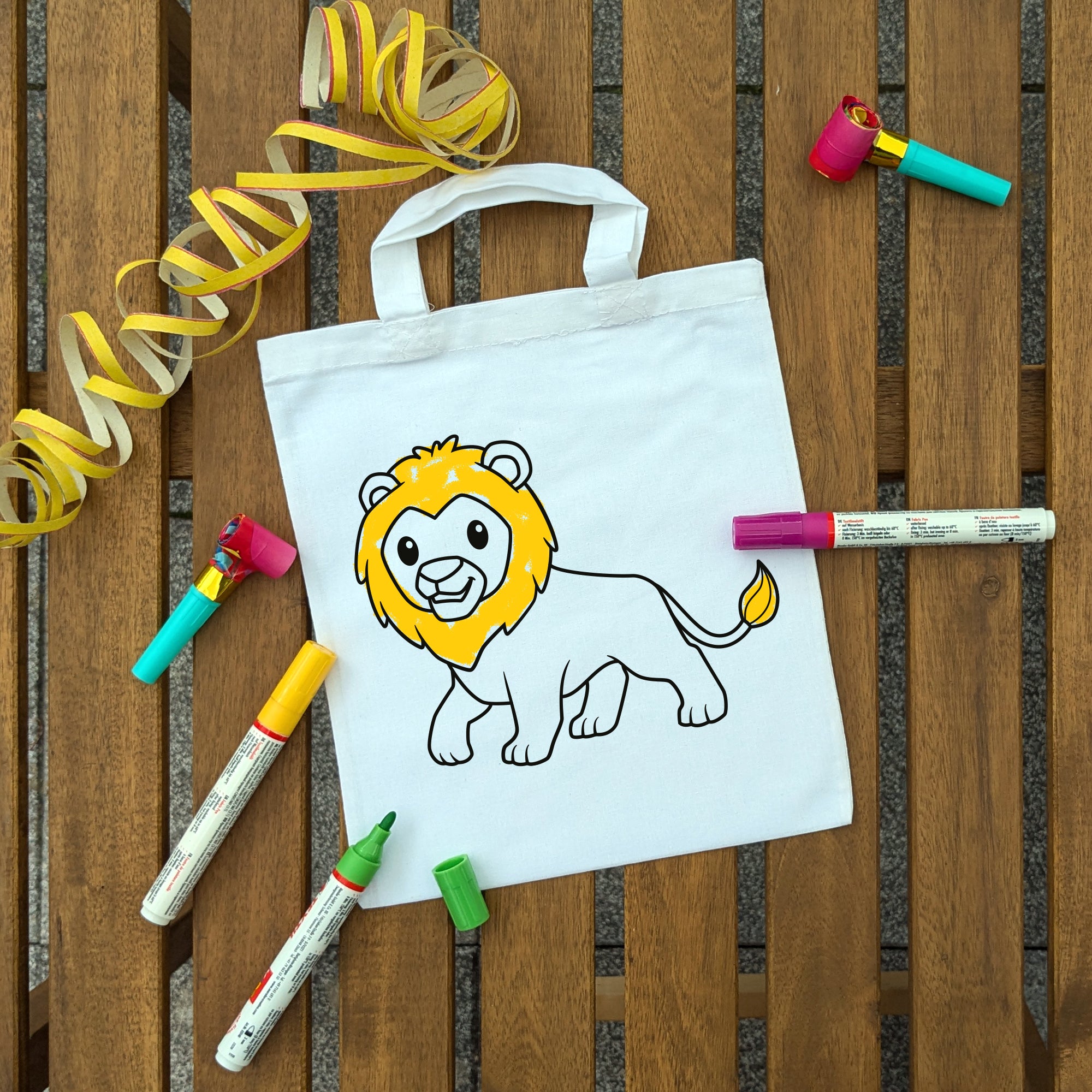 Löwe Kindertaschen zum Ausmalen, 22 x 26 cm, 100% Baumwolle