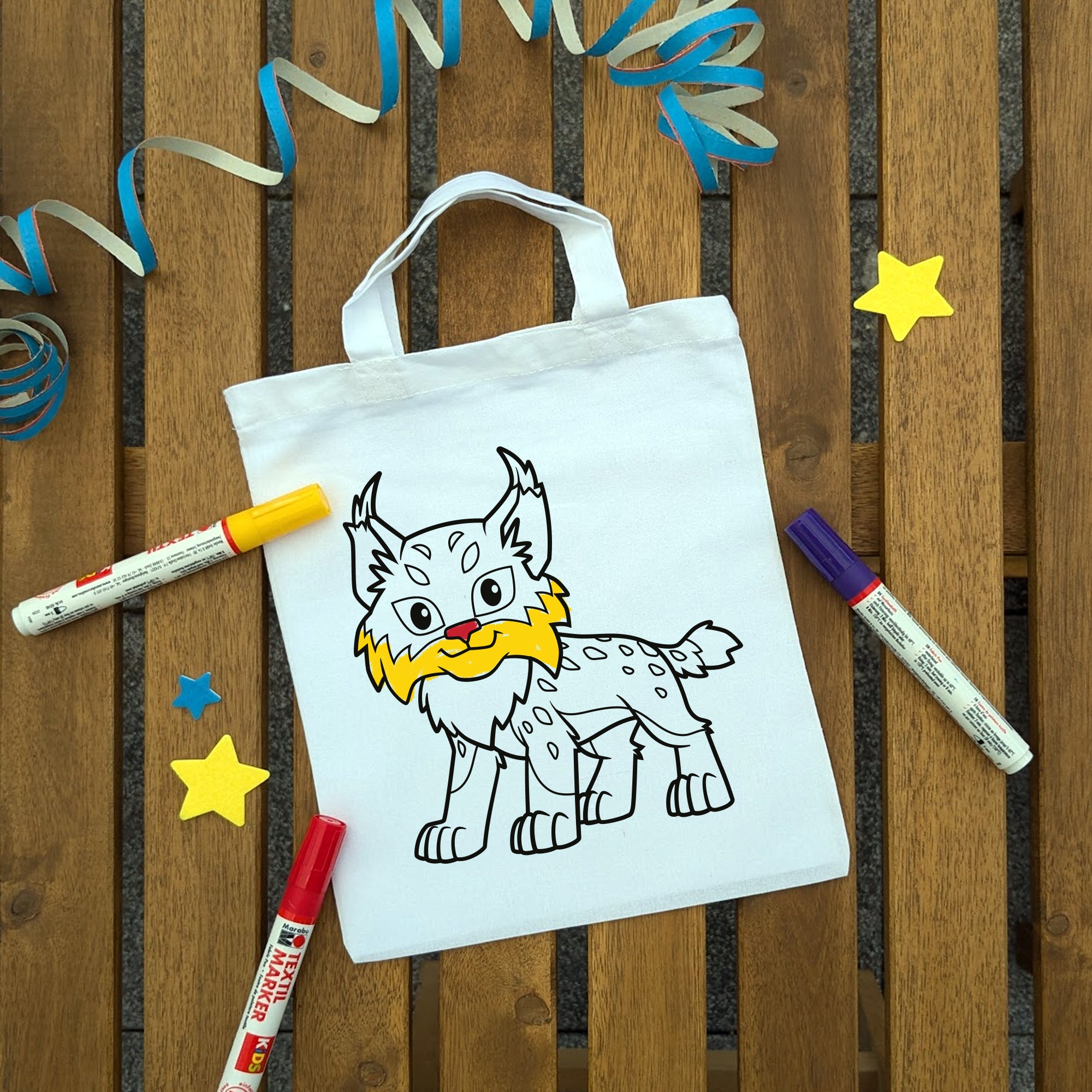 Luchs Kindertaschen zum Ausmalen, 22 x 26 cm, 100% Baumwolle