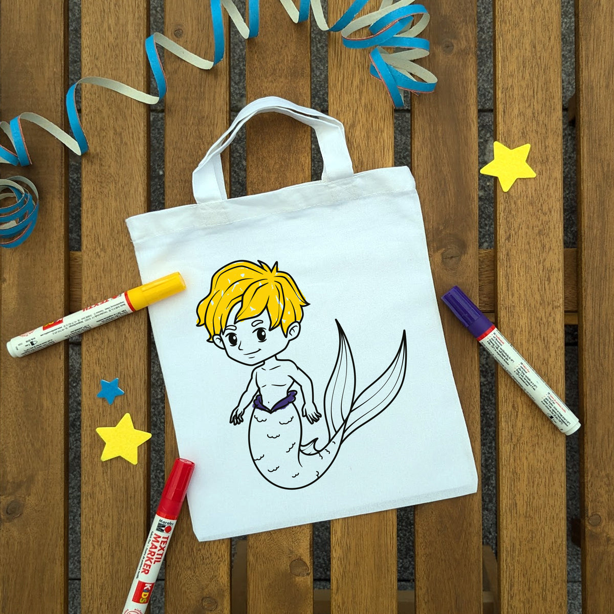 Meermann Ausmaltasche für Kinder, bunt ausgemalt