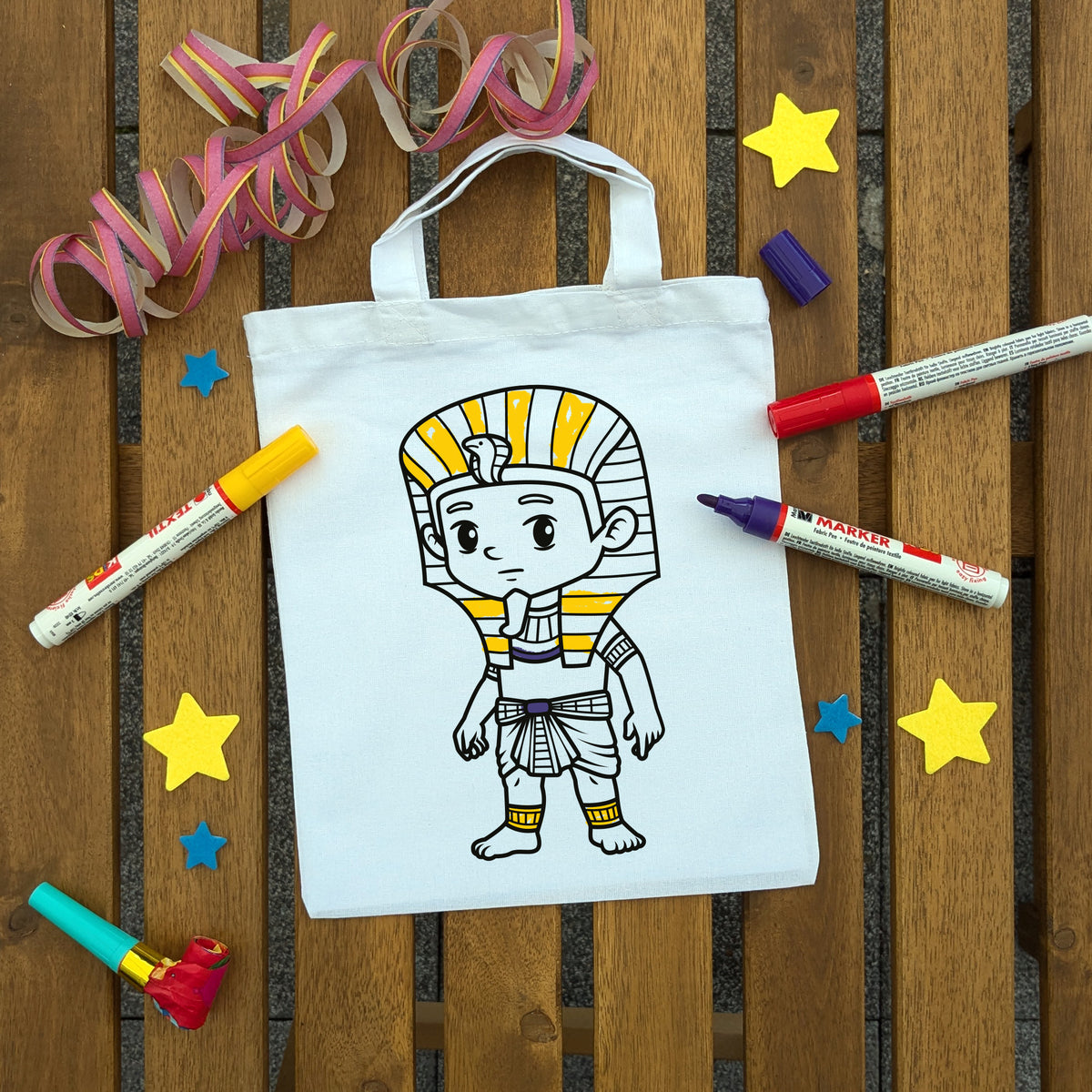 Pharao Ausmaltasche für Kinder, bunt ausgemalt