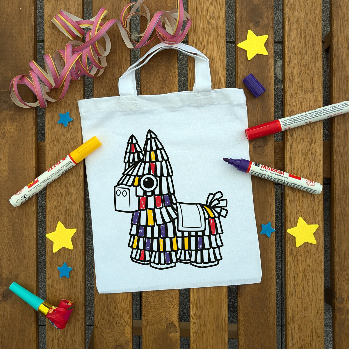 Piñata Ausmaltasche für Kinder, bunt ausgemalt
