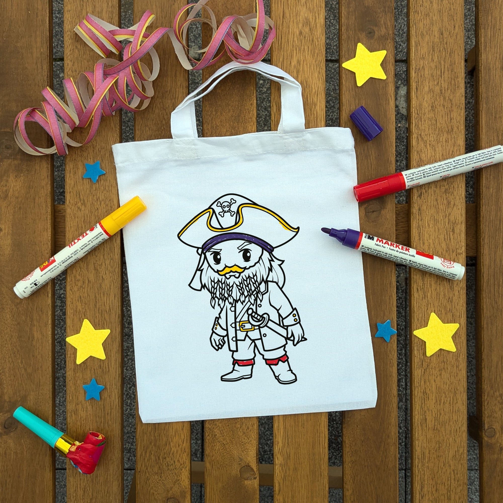 Piratenkapitän Kindertaschen (5 Stück) zum Ausmalen, 22 x 26 cm, 100% Baumwolle