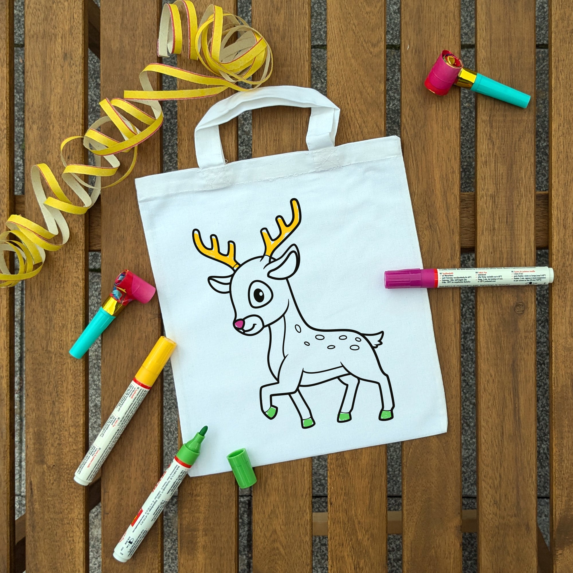 Rentier Hirsch Kindertaschen zum Ausmalen, 22 x 26 cm, 100% Baumwolle