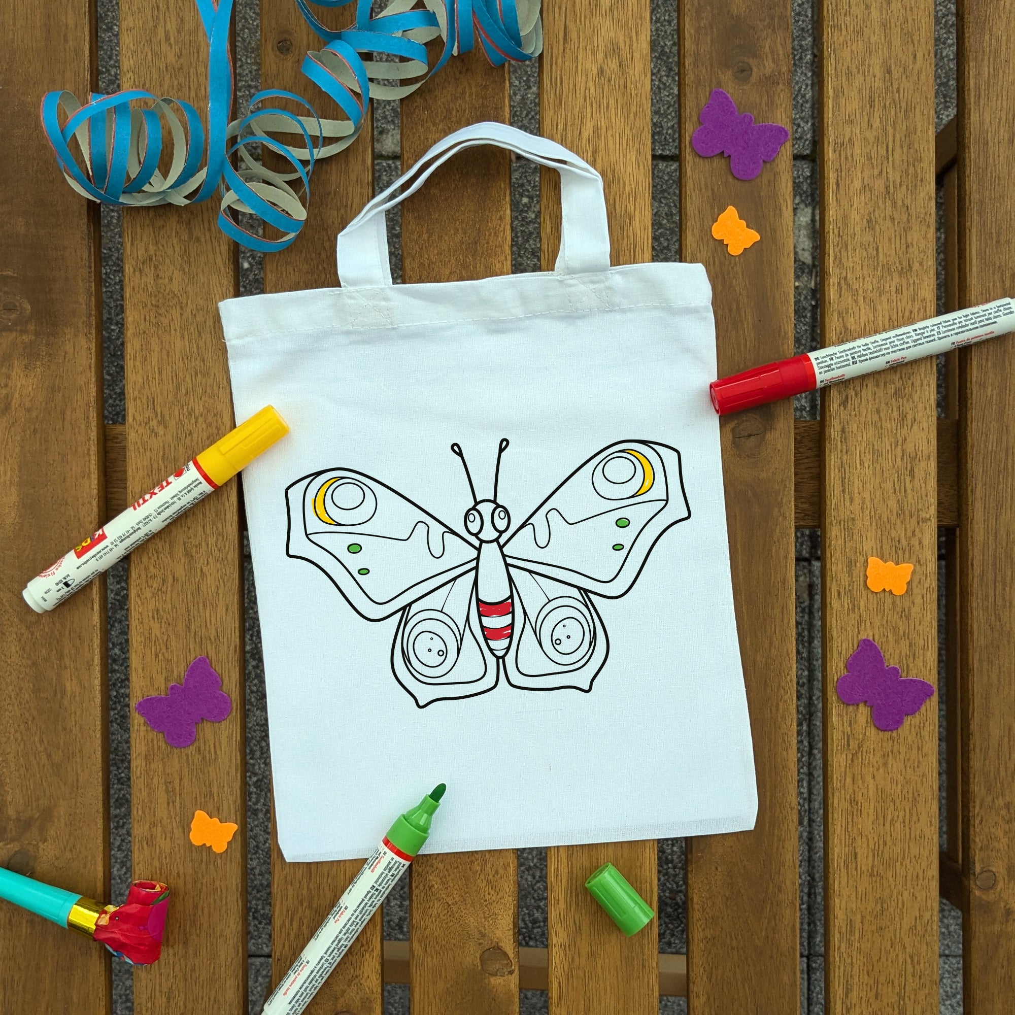 Schmetterling Tagpfauenauge Kindertaschen (5 Stück) zum Ausmalen, 22 x 26 cm, 100% Baumwolle