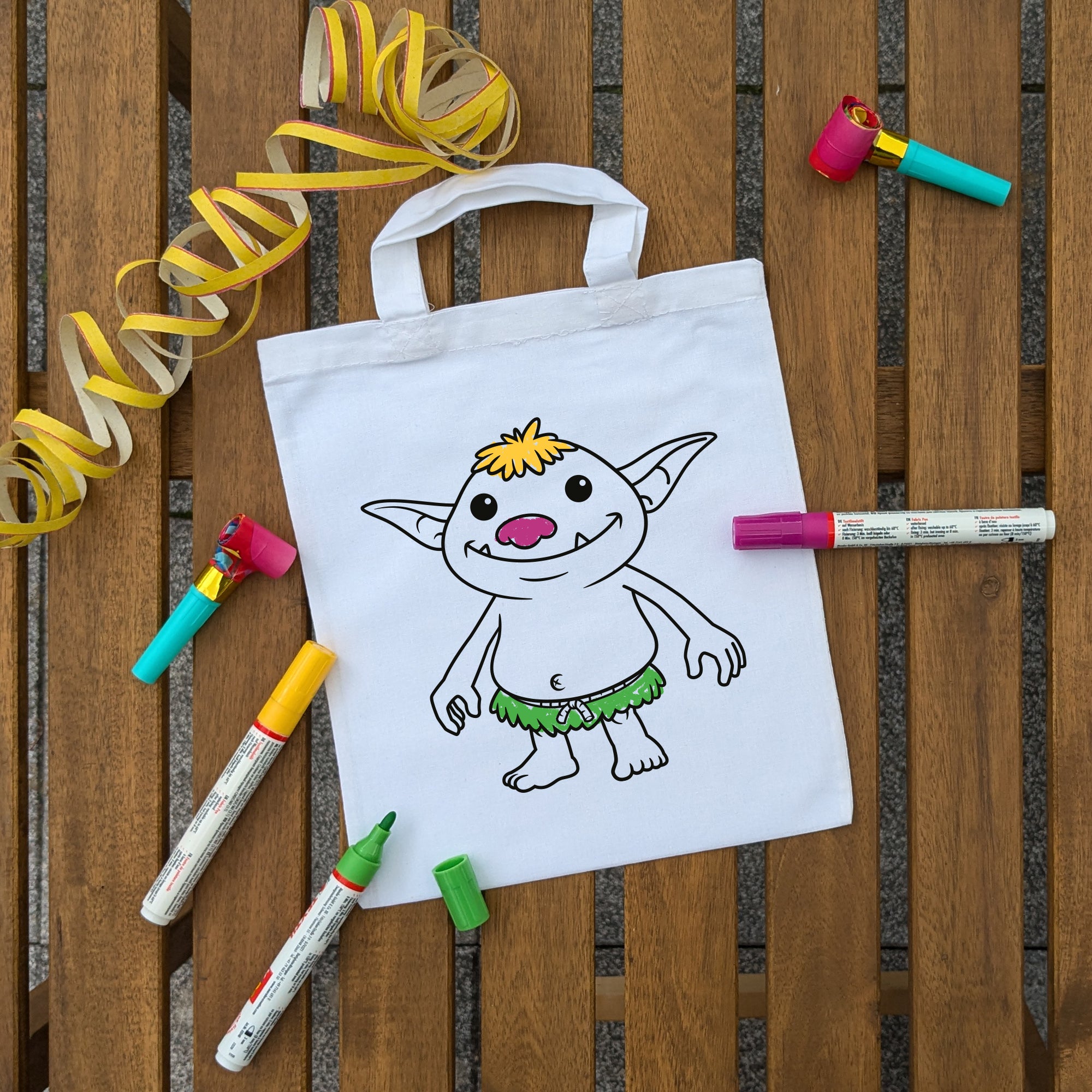 Troll Kindertaschen (5 Stück) zum Ausmalen, 22 x 26 cm, 100% Baumwolle