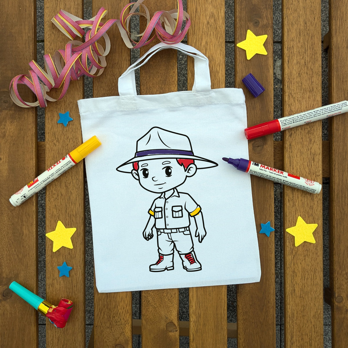 Zoowärter Ausmaltasche für Kinder, bunt ausgemalt