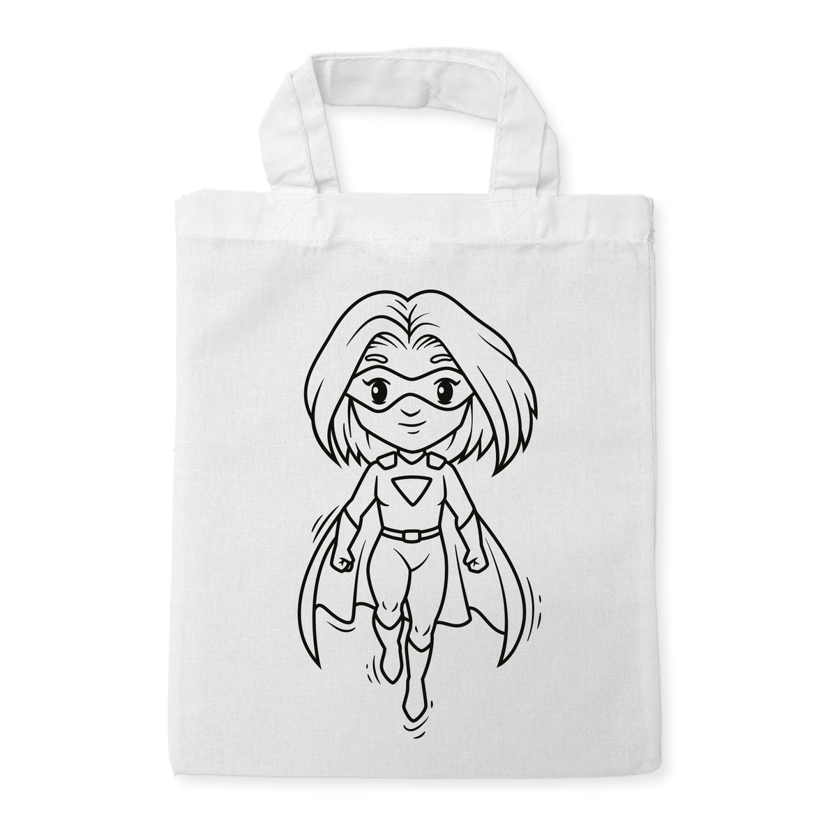Fliegende Superheldin Ausmaltasche für Kinder, unbemaltes Motiv
