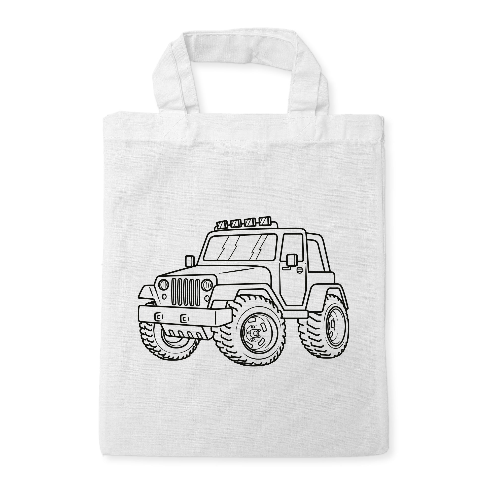 Geländewagen Kindertaschen zum Ausmalen, 22 x 26 cm, 100% Baumwolle