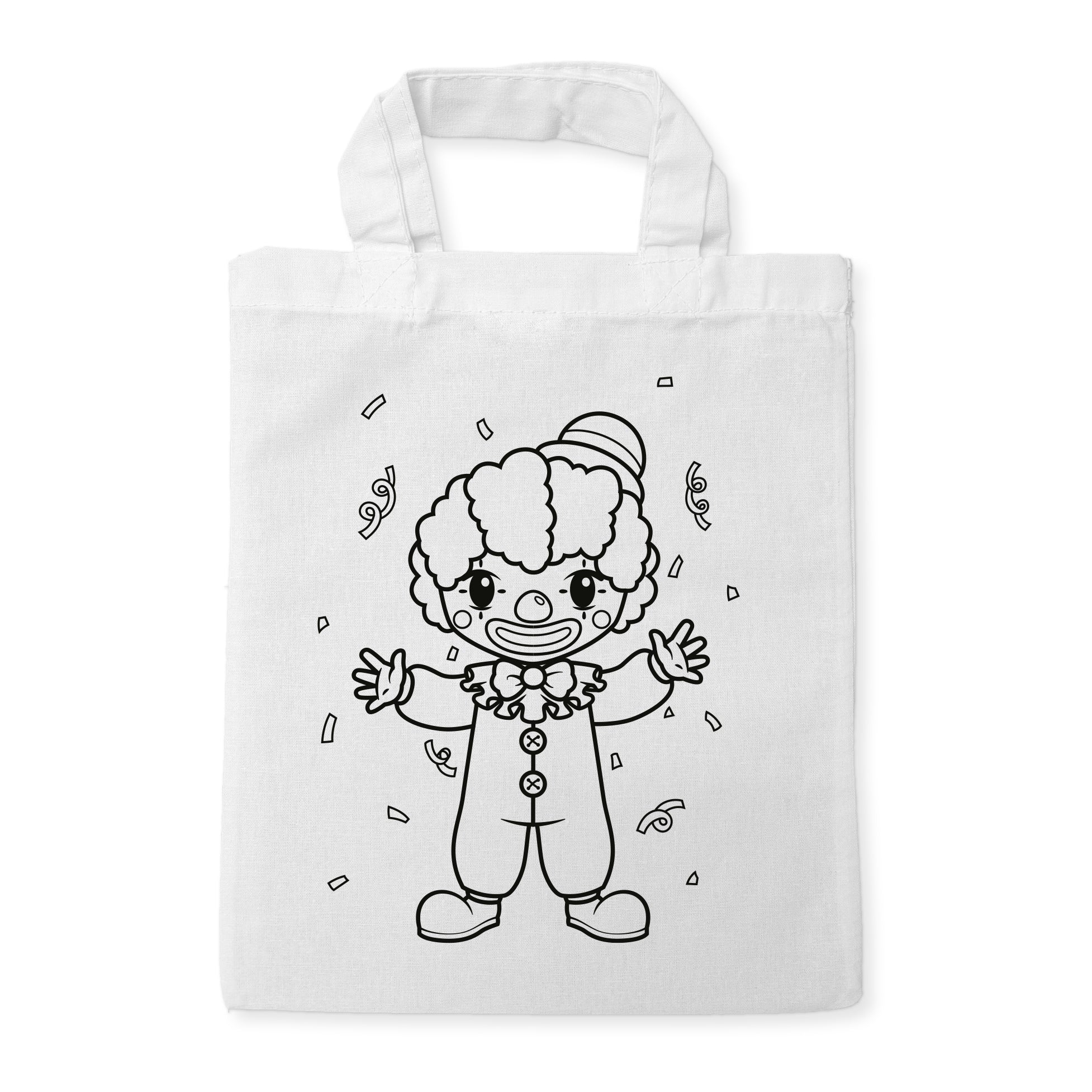 Karneval Clown Fasching Kindertaschen zum Ausmalen, 22 x 26 cm, 100% Baumwolle
