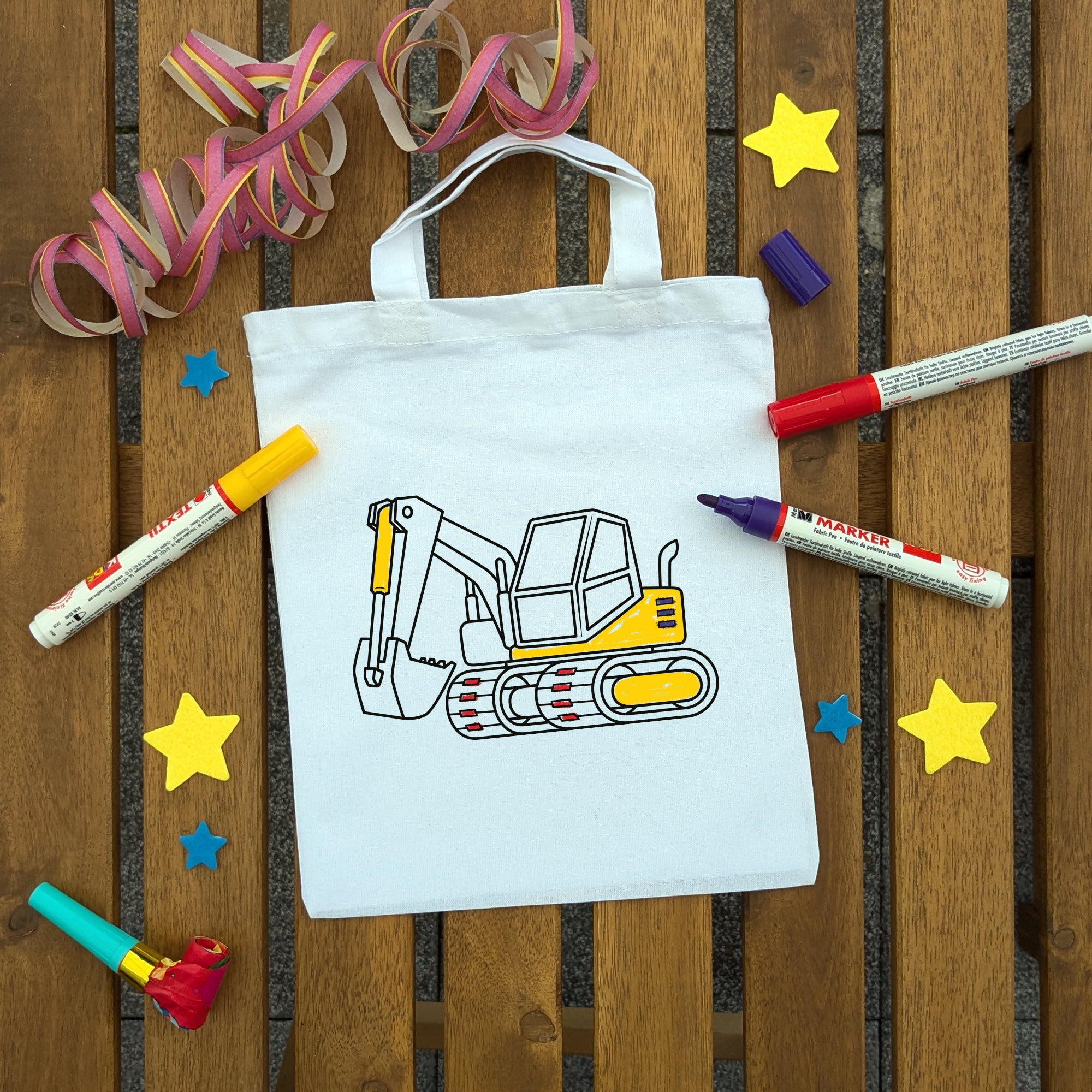 Bagger Kindertaschen (5 Stück) zum Ausmalen, 22 x 26 cm, 100% Baumwolle