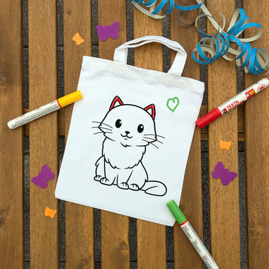 Katze Kindertaschen zum Ausmalen, 22 x 26 cm, 100% Baumwolle