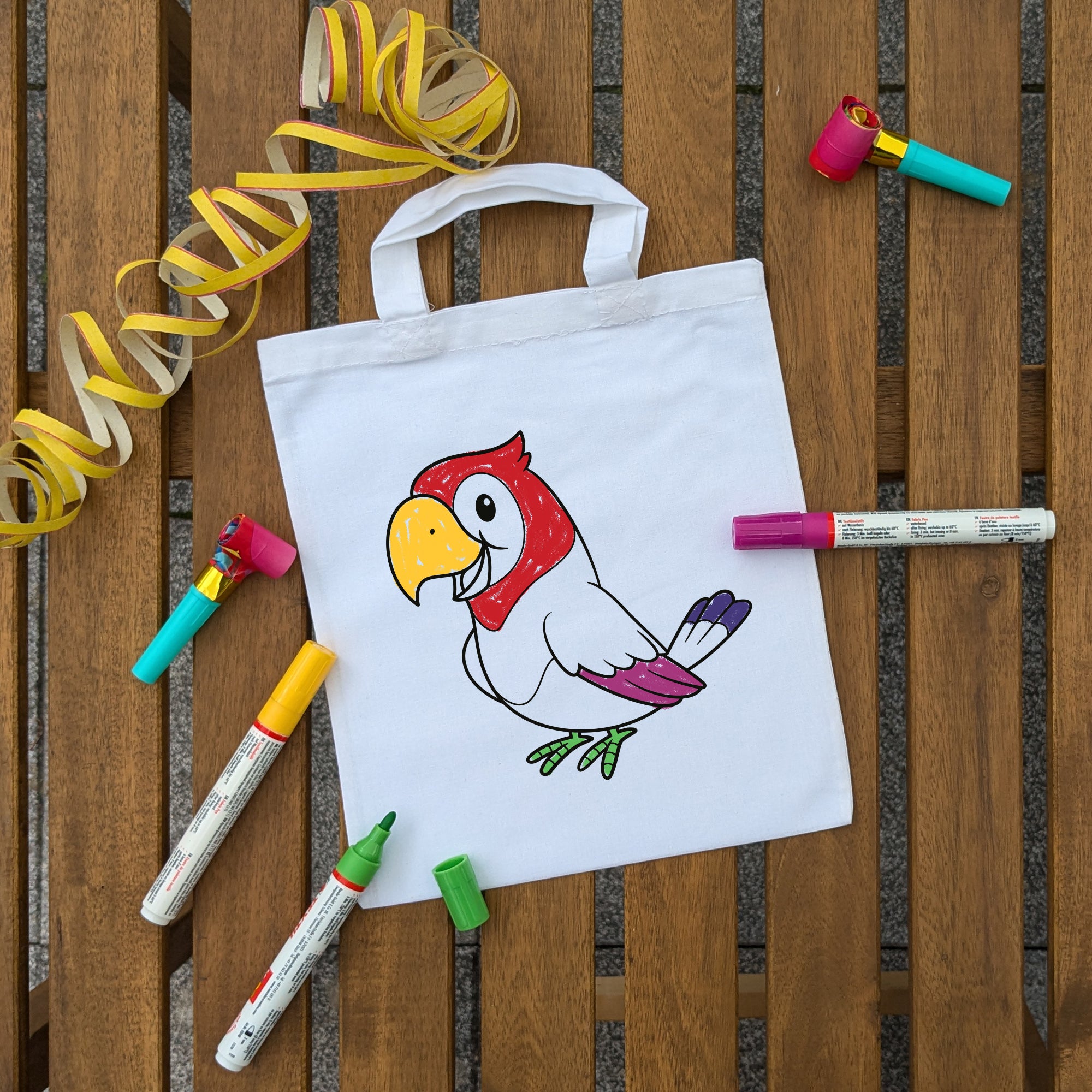 Papagei Kindertaschen (5 Stück) zum Ausmalen, 22 x 26 cm, 100% Baumwolle