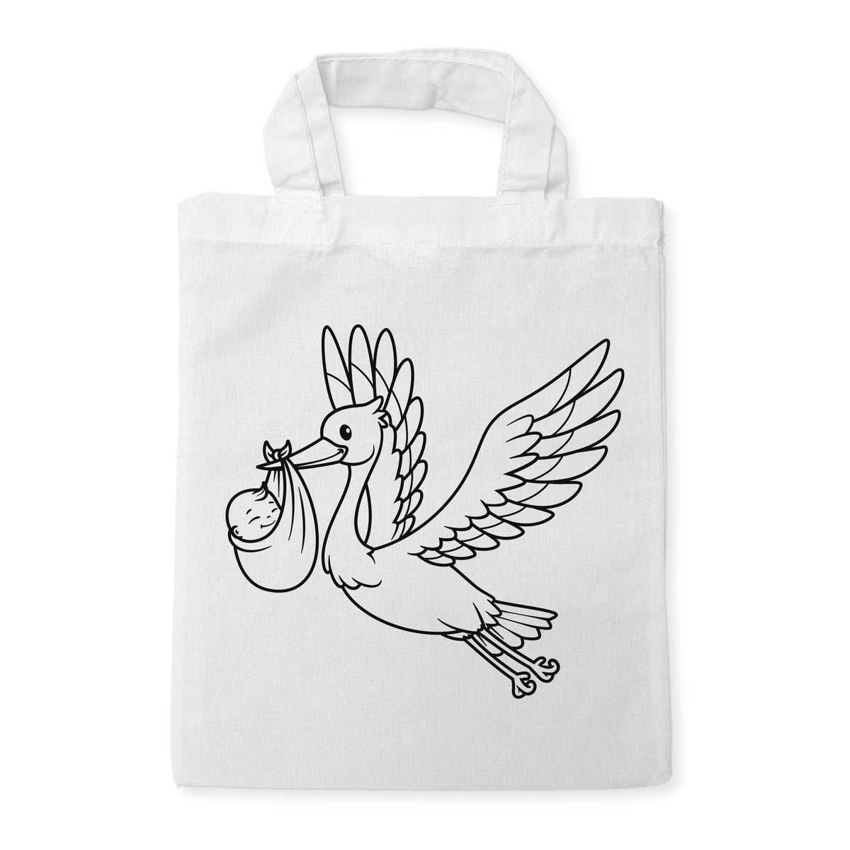 Storch Ausmaltasche für Kinder, unbemaltes Motiv